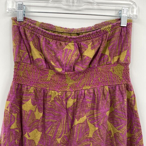 Old Navy Womens Leaf Prints Ruched Waist Strapless Top Pink Brown Size M - Picture 4 of 9